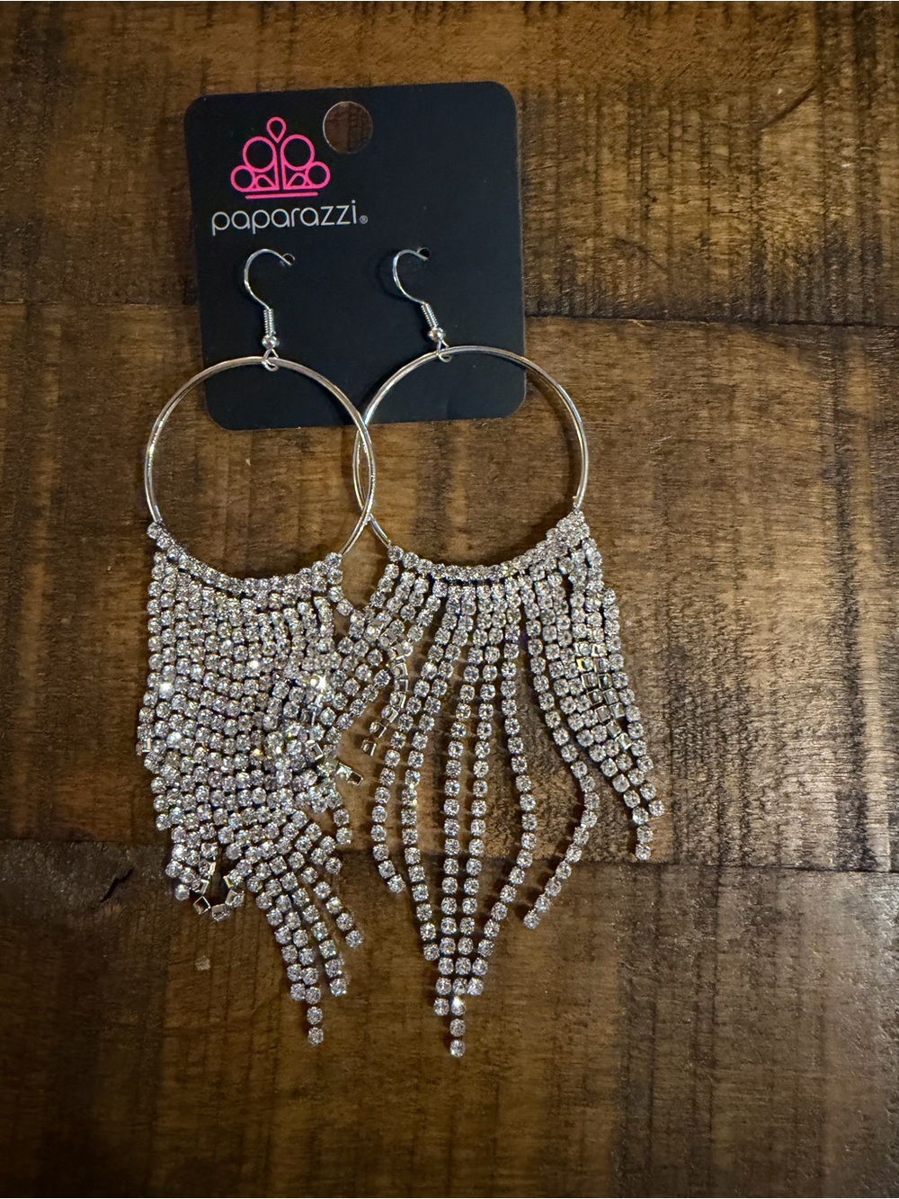 Paparazzi Silver Crystal Fringe Hoop Earrings - Silver